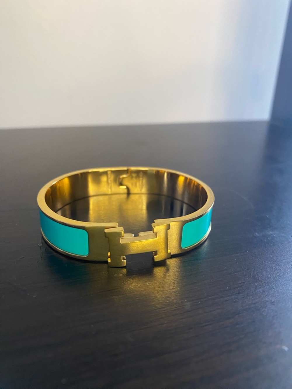 Hermes Gold-Tone Clic H Bracelet with Turquoise Enamel